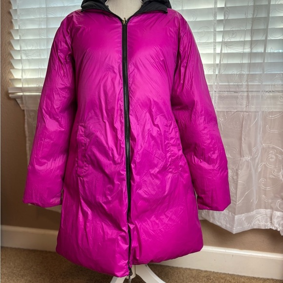 Armani Exchange Women’s Black/Orange/Pink Reversible Winter Puffer Long Coat, XL - Picture 8 of 15